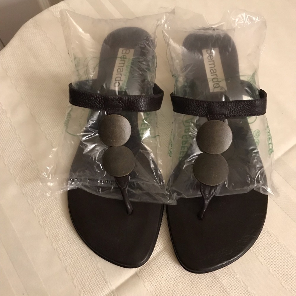Bernardo Brown Leather Medallion Slip-on Sandal